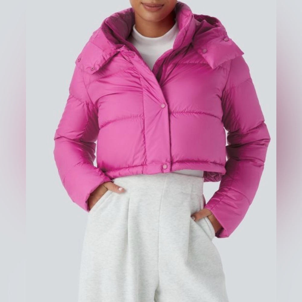 HALARA Pink short Puffer Womens Down Filled Jacket with hood Size Medium